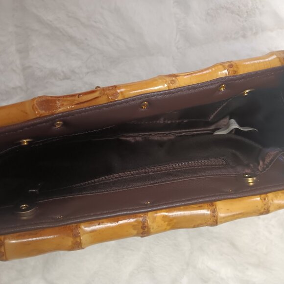 brown beaded clutch with faux bamboo snap closure - Picture 10 of 16